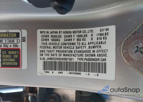 2010 Honda Insight Lx из США, поврежденный, VIN JHMZE2H52AS021621